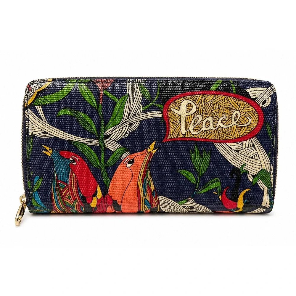 Sakroots Artist Circle Zip Around Wallet Peace Floral Blue Vegan Wallet